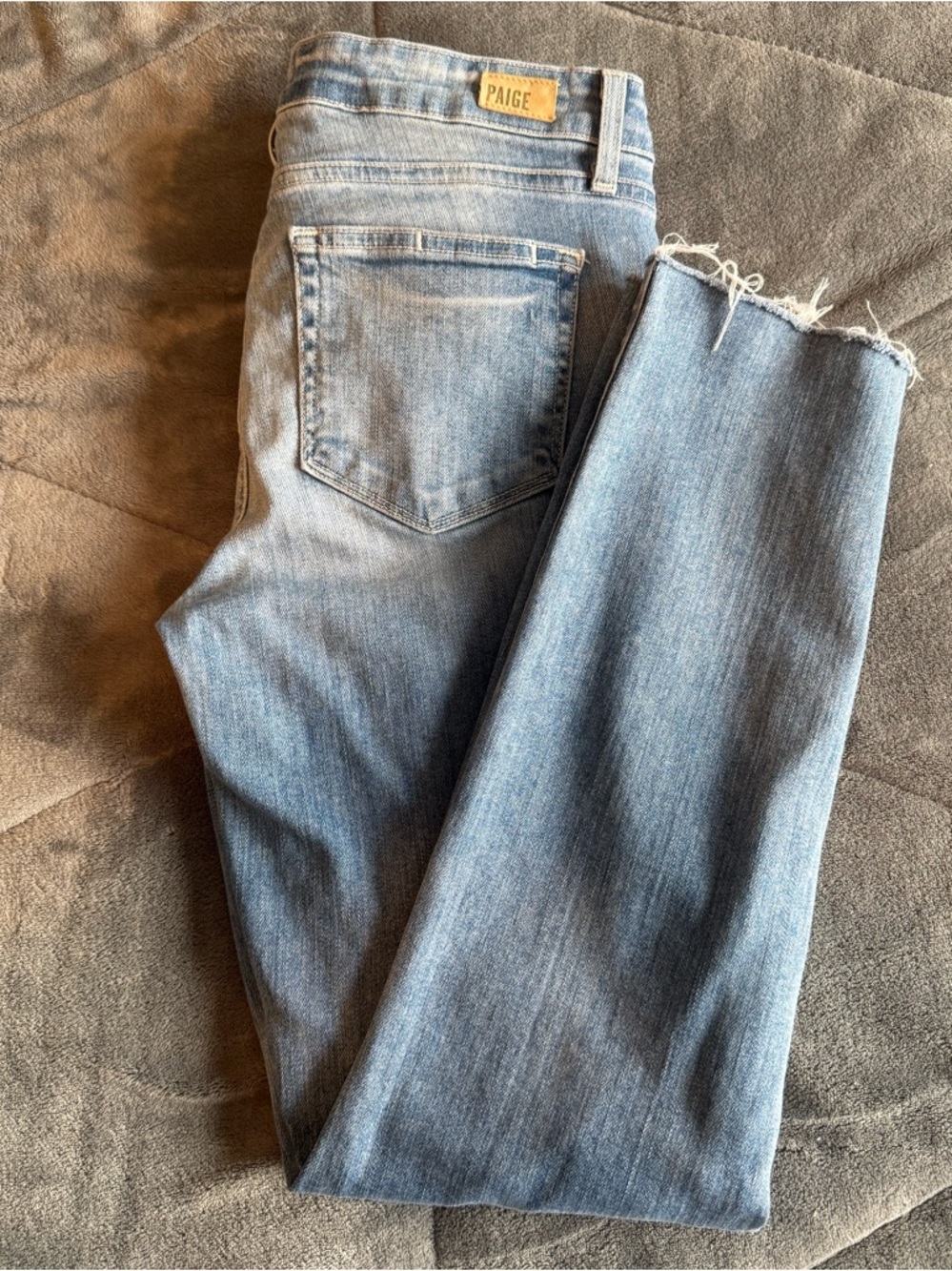 94. | PAIGE | Light Blue | Skyline Ankle Peg Jeans | Raw Hem